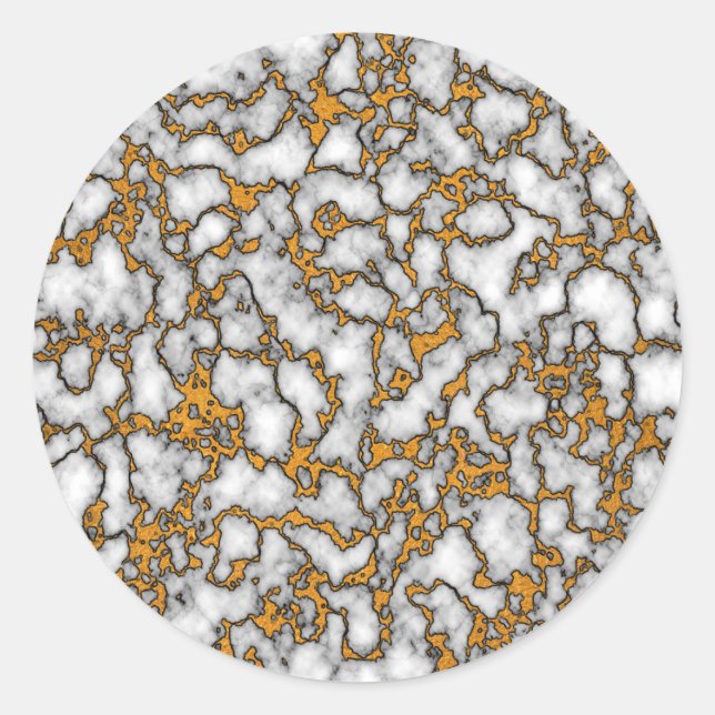 Adesivo Redondo Belo Design de Textura Marble Branco e Dourada (Frente)