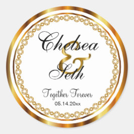 Adesivo Redondo Belo Dia do Casamento em Diamantes Brancos Dourado