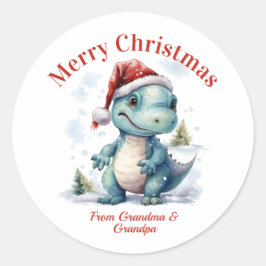 Adesivo Redondo Belo Dinossauro Feliz Natal