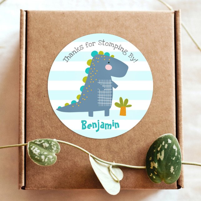 Adesivo Redondo Belo Dinossauro Kawaii, Bonito, Aniversário Obriga (Criador carregado)