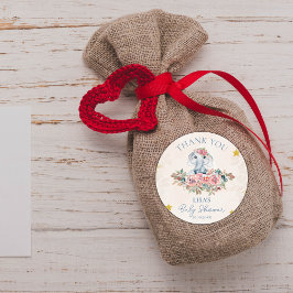 Adesivo Redondo Belo Elefante Floral Obrigado Chá de fraldas