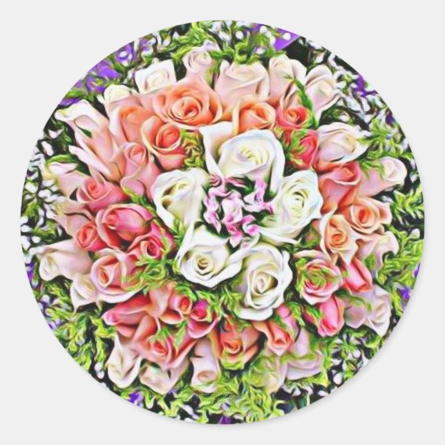 Adesivo Redondo Belo envelope de rosa do casamento: selos (Frente)