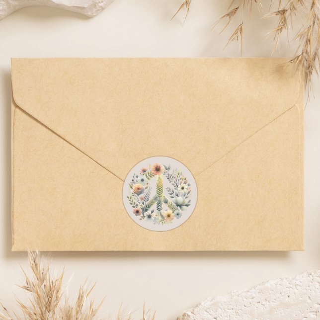 Adesivo Redondo Belo Floral dos anos 70 - Sinal de Paz Retroativo (Criador carregado)