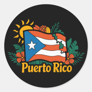 Adesivo Redondo Belo Floral Porto Rico Flag Trabalho de arte