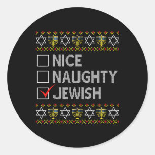 Adesivo Redondo Belo Judeu Judeu Feio Hanukkah Suéter Engraçado Ch