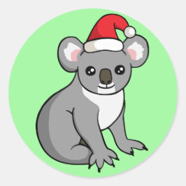 Adesivo Redondo Belo Natal Koala em Santa Hat Desenhando Stickers