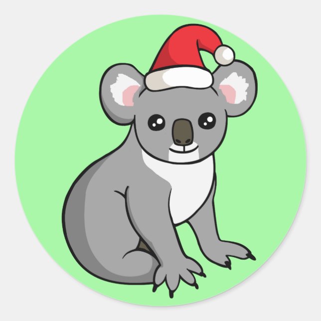 Adesivo Redondo Belo Natal Koala em Santa Hat Desenhando Stickers (Frente)