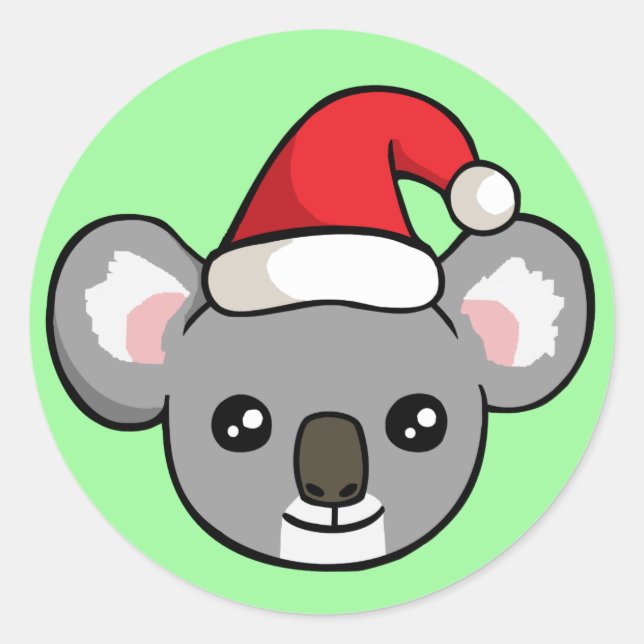 Adesivo Redondo Belo Natal Koala em Santa Hat Desenhando Stickers (Frente)