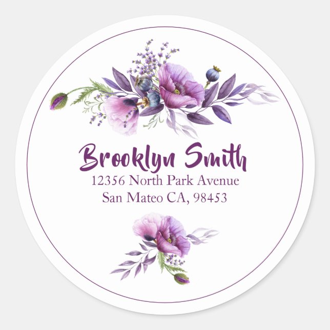 Adesivo Redondo Belo Papa Púrpura Endereço Envelope Seal (Frente)