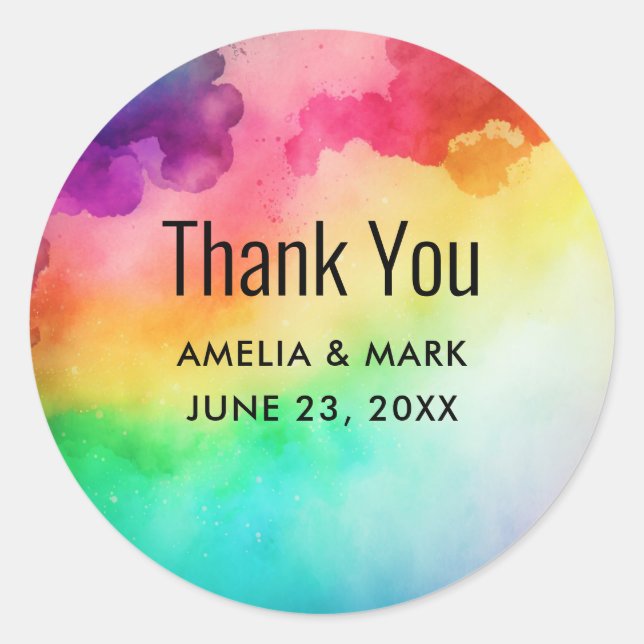 Adesivo Redondo Belo Rainbow Colour Abstract Design Obrigado (Frente)