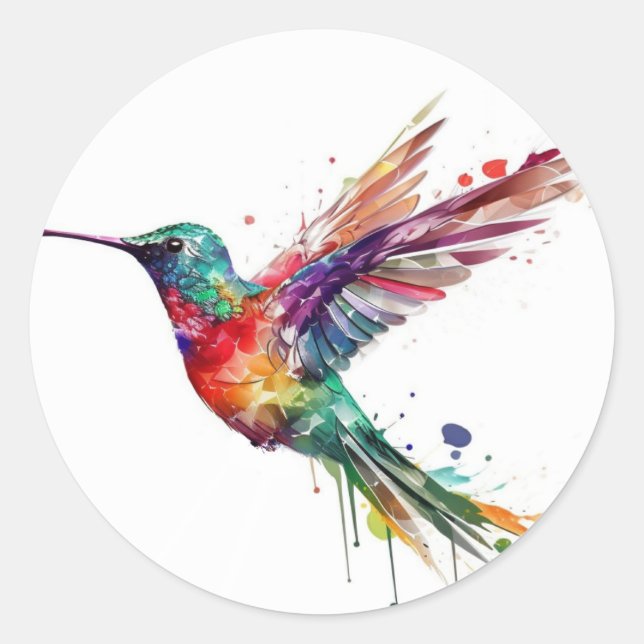 Adesivo Redondo Belo Rainbow Hummingbird com Efeito Splatter (Frente)