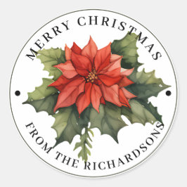 Adesivo Redondo Belo Red Poinsettia Feliz Natal