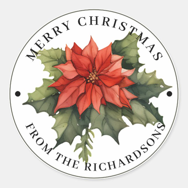 Adesivo Redondo Belo Red Poinsettia Feliz Natal (Frente)