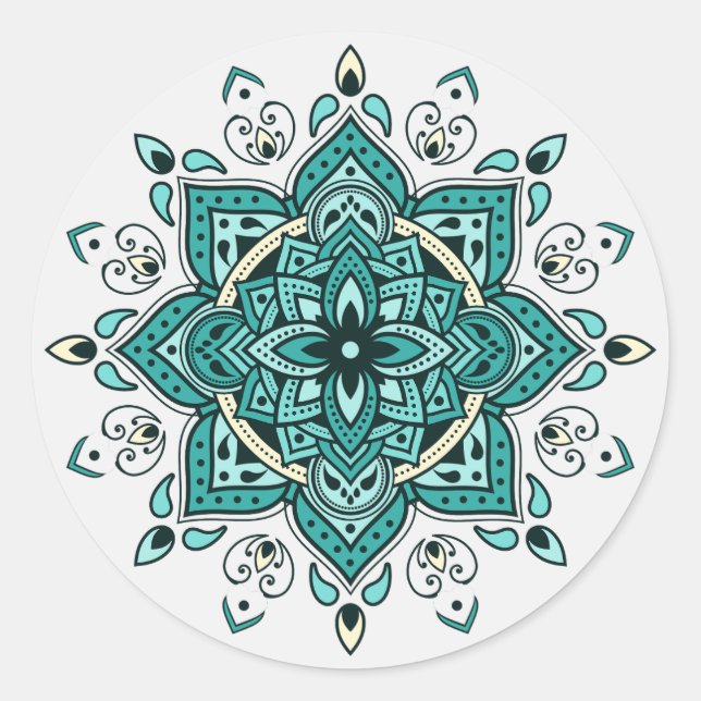 Adesivo Redondo Belo Turquoise Mandala design (Frente)