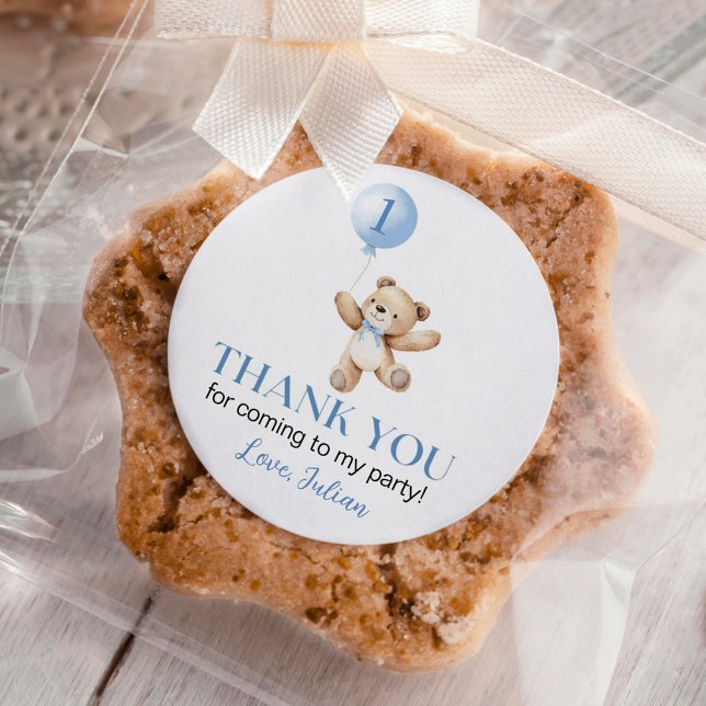 Adesivo Redondo Belo Urso Azul Balão Azul Ursinho Cute Primeiro An (Criador carregado)