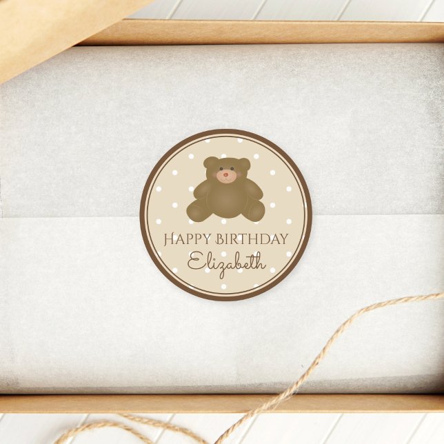 Adesivo Redondo Belo Urso de Teddy Beer Primeira Festa de aniversá (Criador carregado)