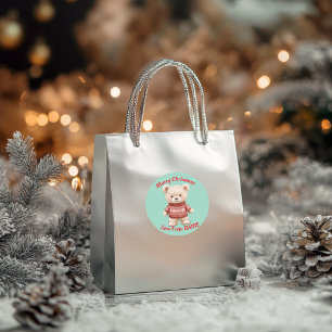 Adesivo Redondo Belo Urso de Teddy De Natal