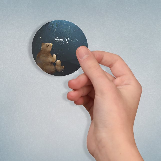 Adesivo Redondo Belo Urso Grelha Pequena Estrela Obrigado (Criador carregado)
