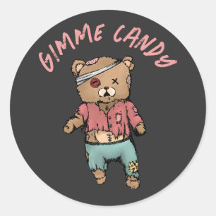 Adesivo Redondo Belo Urso Rosa Zombie Gimme Candy Halloween