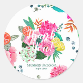 Adesivo Redondo Belo verão floral e obrigado fruta para você