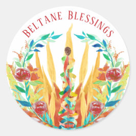 Adesivo Redondo Beltane Fire Maypole e Flores de Verão