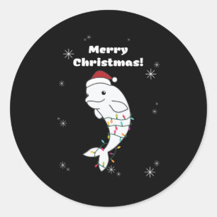 Adesivo Redondo Beluga Whale Merry Christmas Winter Animals Whales