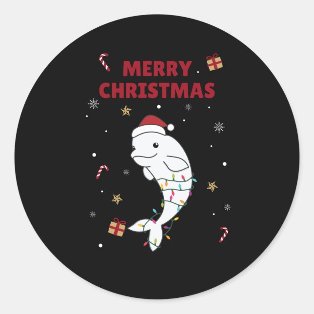 Adesivo Redondo Beluga Whale Merry Christmas Winter Animals Whales (Frente)