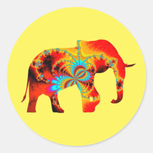 Adesivo Redondo Bem-Estar Animal - Silhueta Elefante Fractal 1