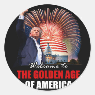 Adesivo Redondo Bem-vindo à Era de Ouro da América Trump Inaugur