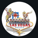 Adesivo Redondo Bem-vindo a Las Vegas<br><div class="desc">Sinal de Boas-vindas de Las Vegas com três famosos ícones de Las Vegas: A Lâmpada Mágica, Neon Caballero e Gal da Fremont Street ~~ Obrigado por passar por aqui! Os Designs Gravityx9 oferecem uma grande variedade de designs e imagens. Para mais produtos temáticos para jogos, clique na etiqueta - LASVEGASICONS...</div>