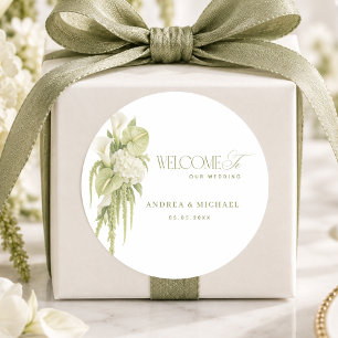 Adesivo Redondo Bem-vindo ao Casamento no Jardim Floral Verde-Salv