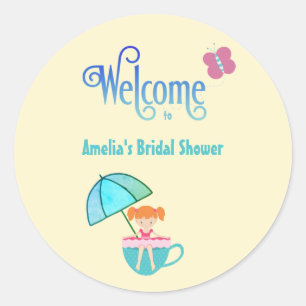 Adesivo Redondo Bem-vindo ao Chá de Noiva com Nome Personalizado n