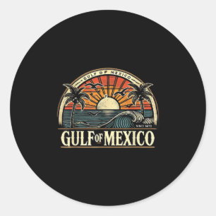 Adesivo Redondo Bem-Vindo Ao Golfo Do México, Retro Beach Surf