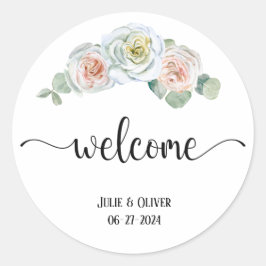 Adesivo Redondo Bem-vindo rosas de Aquarela Delicada