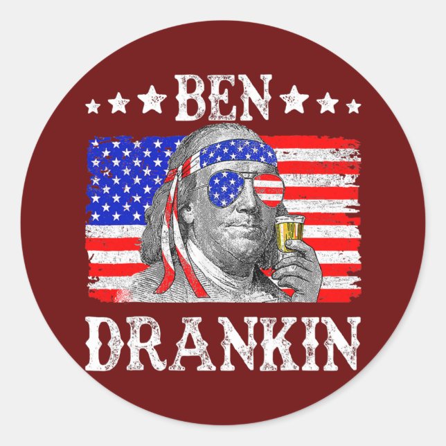 Adesivo Redondo Ben Drankin 4 De Julho Benjamin Franklin Men (Frente)