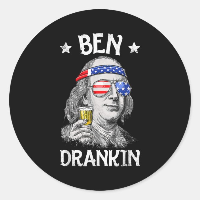 Adesivo Redondo Ben Drankin 4 de julho Benjamin Franklin Men (Frente)