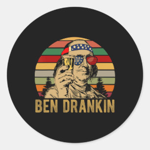 Adesivo Redondo Ben Drankin 4 De Julho Vintage American Flag Gles