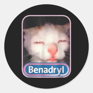 Adesivo Redondo Benadryl Meme Cat Engraçados Gatos Adolescentes Ca