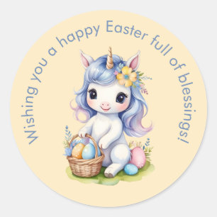 Adesivo Redondo Bênçãos de Felz pascoa bonito, Unicorn Sticker