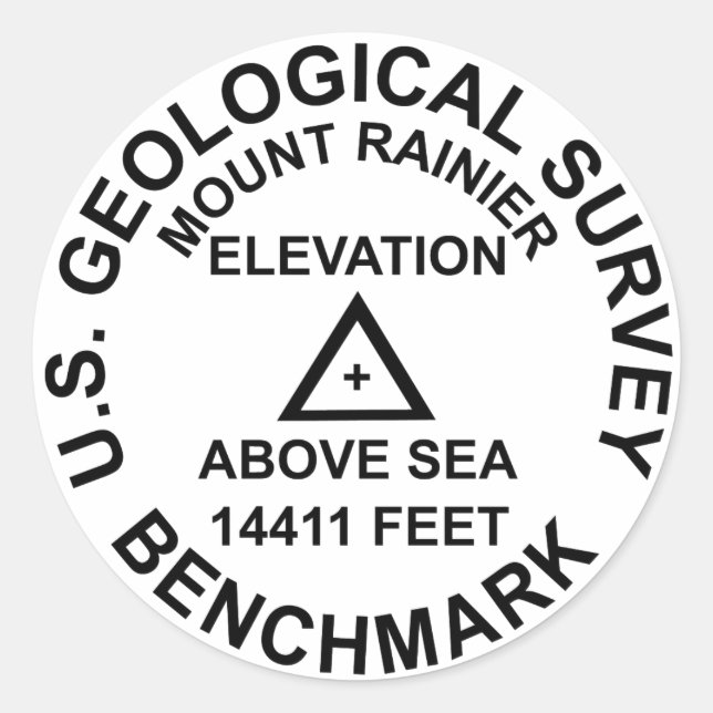 Adesivo Redondo Benchmark de estilo do Mt. Rainer USGS (Frente)