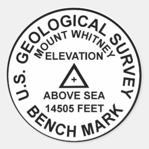 Adesivo Redondo Benchmark do Estilo do Mt. Whitney USGS