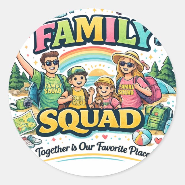 Adesivo Redondo Benditos, Felizes e Sortudos Juntos (Frente)