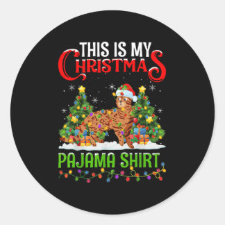 Adesivo Redondo Bengala Cat Xmas Luzes Este É O Meu Pajama De Nata
