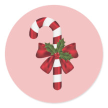 Bengala com um Laço e Azevinho de Natal em Rosa