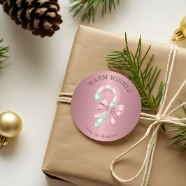 Adesivo Redondo Bengala de Açúcar Brilhante Rosa e Verde Festiva