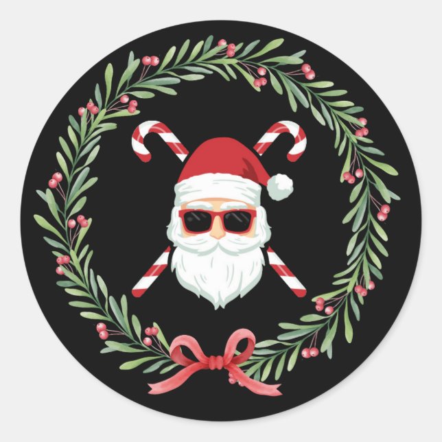 Adesivo Redondo Bengalas Cruzadas de Natal Personalizadas com Papa (Frente)