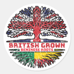 Adesivo Redondo Benin Beninese British Tree Roots Flag