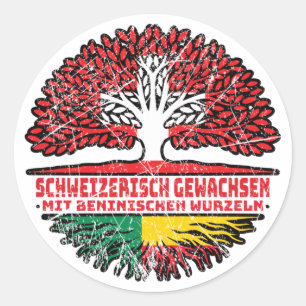 Adesivo Redondo Benin Beninisch Schweizer Schweiz Baum Wurzel Flag