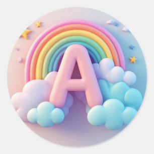 Adesivo Redondo 🧸 Berçário Infantil Letra A Arco-íris Nuvens Past