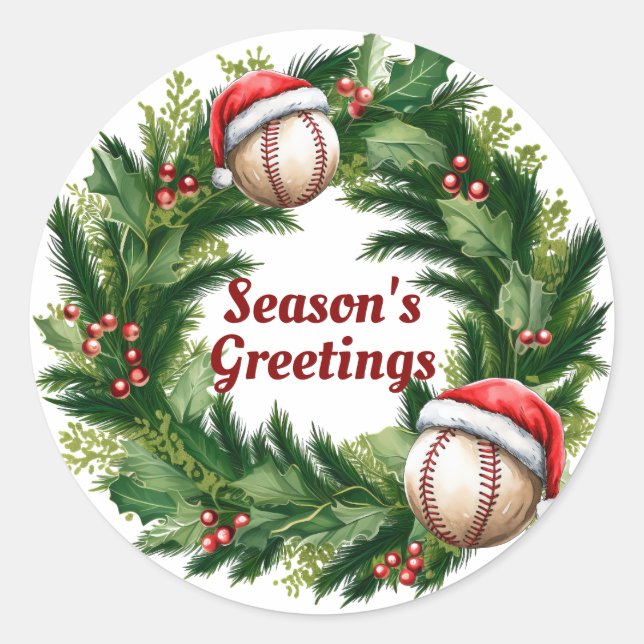 Adesivo Redondo Béret de Papai Noel de Beisebol Personalizável  (Frente)